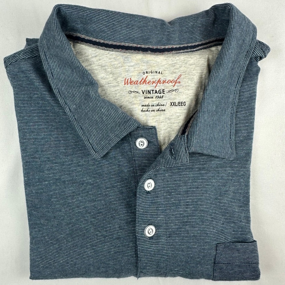 Weatherproof Vintage Mens XXL Blue White Striped Short Sleeve‎ Pocket Polo Shirt